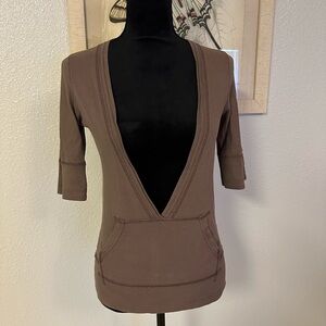 Y2K Vintage Abercrombie & Fitch Deep V Neck 3/4 Sleeve Brown Top NWOT
